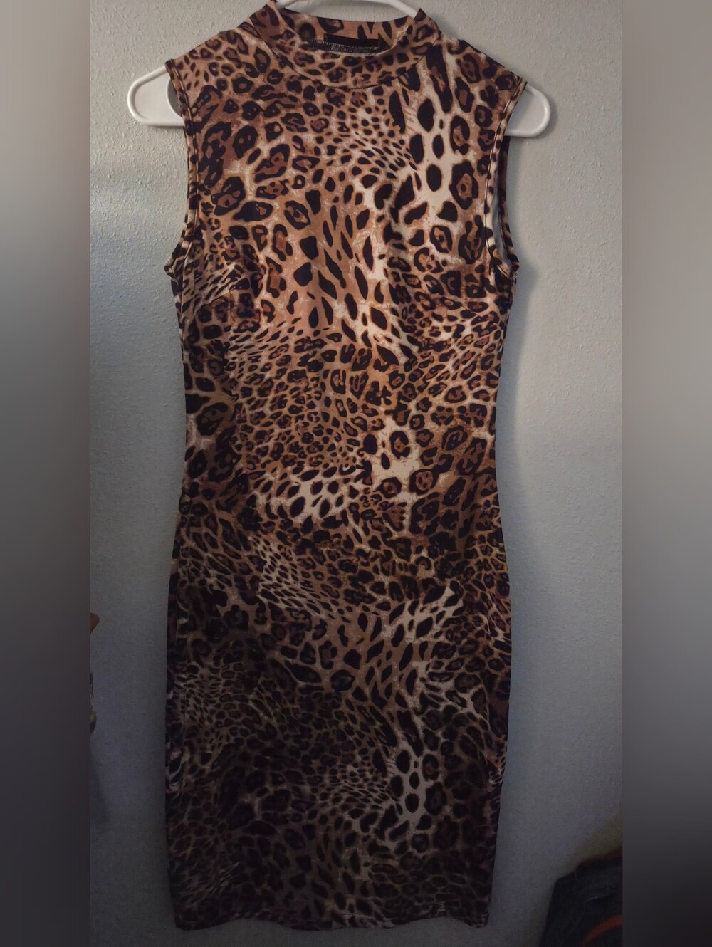 Women's Shein mock neck sleeveless leopard print bodycon dress